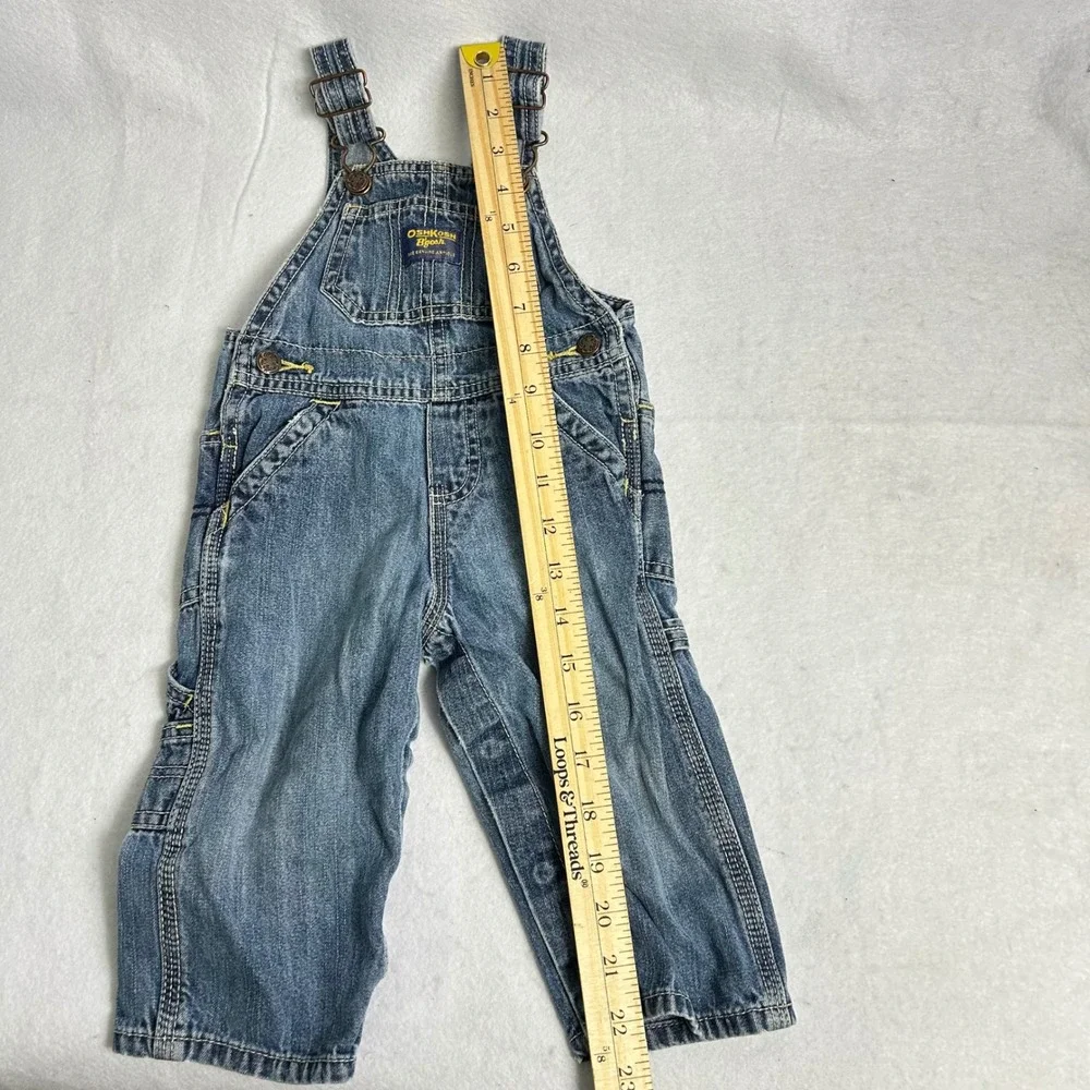 Vintage Style OshKosh Bgosh Kids 12M Blue Denim Carpenter Snap Inseam Overalls‎
